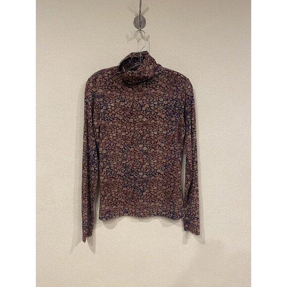 Peruvian Connection Shirt Womens Small Brown Floral Turtleneck Long Sleeve - Picture 2 of 5